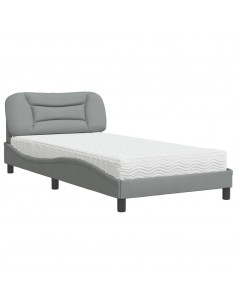 Letto con Materasso Grigio Chiaro 100x200 cm in Tessuto 2
