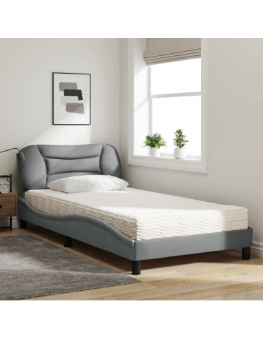 Letto con Materasso Grigio Chiaro 100x200 cm in Tessuto