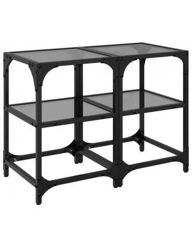Tavolini da Salotto con Piano Vetro Nero 2pz 30x30x45cm Acciaio
