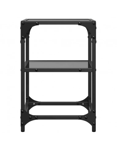 Tavolini da Salotto con Piano Vetro Nero 2pz 30x30x45cm Acciaio
