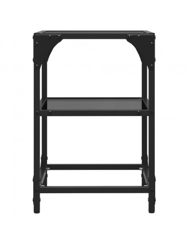 Tavolini da Salotto con Piano Vetro Nero 2pz 30x30x45cm Acciaio