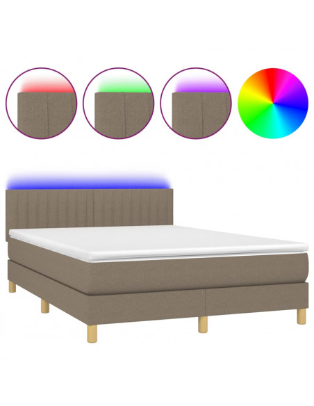 Letto a Molle con Materasso e LED Tortora 140x190 cm in Tessuto