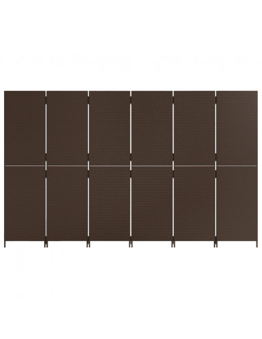 Divisorio per Ambienti a 6 Pannelli Marrone in Polyrattan