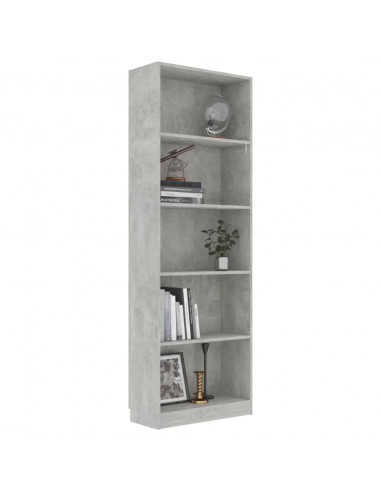 Libreria 5 Ripiani Grigio Cemento 60x24x175cm Legno Multistrato