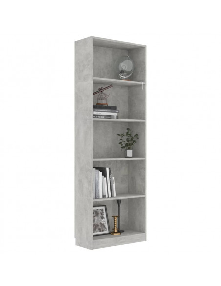 Libreria 5 Ripiani Grigio Cemento 60x24x175cm Legno Multistrato