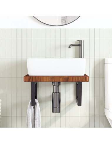 Ripiano a Parete per Lavabo in Acciaio e Massello di Rovere