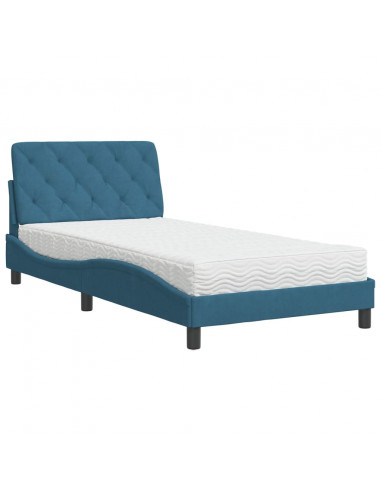 Letto con Materasso Blu 100x200 cm in Velluto