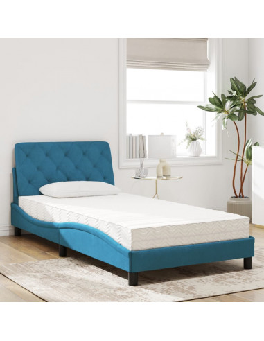 Letto con Materasso Blu 100x200 cm in Velluto