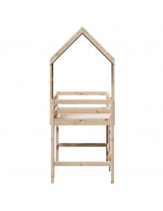 Letto Soppalco con Scala e Tetto 90x190 cm Legno Massello Pino 2