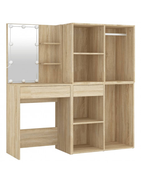 Toeletta LED con 2 Armadietti Legno Multistrato Rovere Sonoma