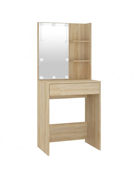 Toeletta LED con 2 Armadietti Legno Multistrato Rovere Sonoma