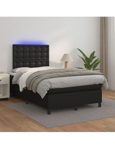 Letto a Molle con Materasso e LED Nero 120x190 cm in Similpelle