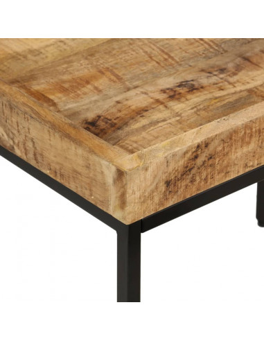 Tavolini a Incastro 3 pz Legno Massello di Mango Grezzo e Ferro