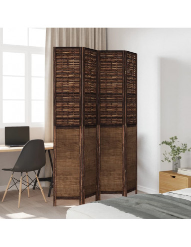 Divisorio Ambienti 4 Pannelli Marrone Scuro Massello Paulownia