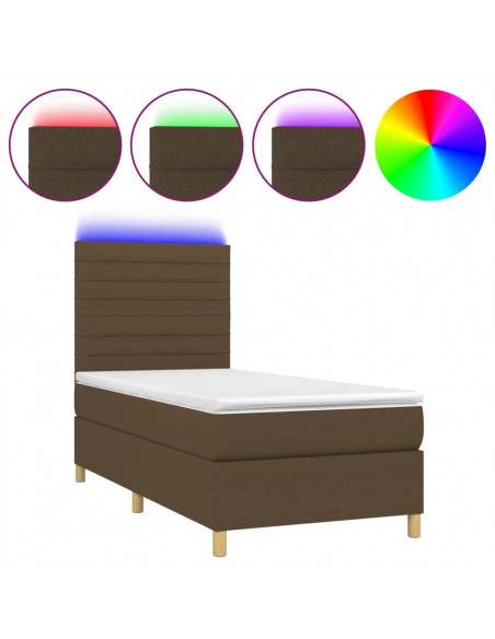 Letto a Molle Materasso e LED Marrone Scuro 100x200 cm Tessuto