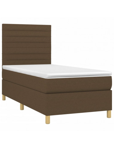 Letto a Molle Materasso e LED Marrone Scuro 100x200 cm Tessuto