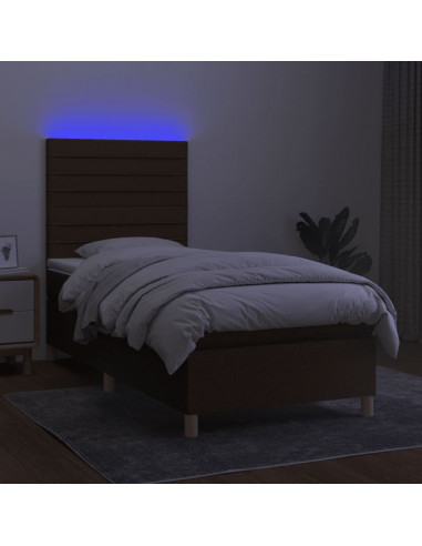 Letto a Molle Materasso e LED Marrone Scuro 100x200 cm Tessuto