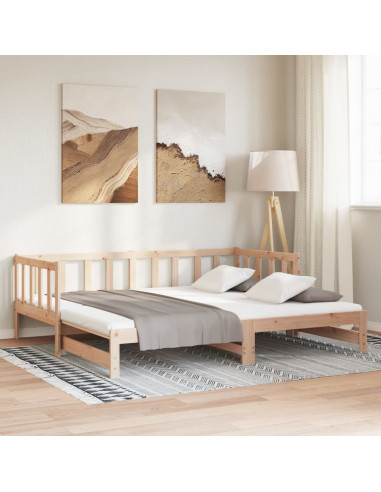 Divano Letto con Letto Estraibile 90x200cm Legno Massello Pino