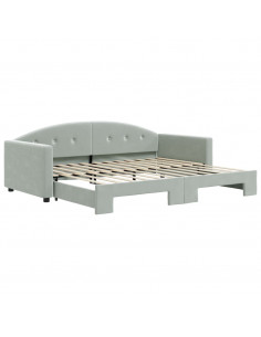 Divano Letto con Letto Estraibile Grigio Chiaro 90x200 Velluto 2