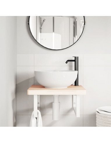 Ripiano a Parete per Lavabo in Acciaio e Massello di Faggio