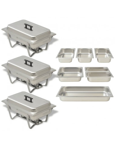 Set 3 pz Teglie Scaldavivande in Acciaio Inossidabile