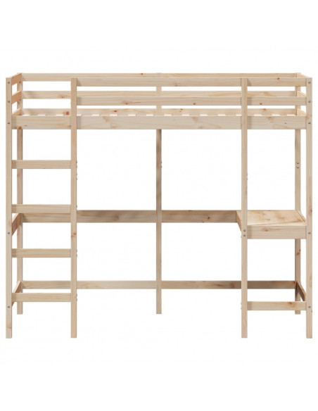 Letto Soppalco con Scrivania 100x200 cm Legno Massello Pino