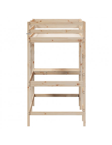 Letto Soppalco con Scrivania 100x200 cm Legno Massello Pino