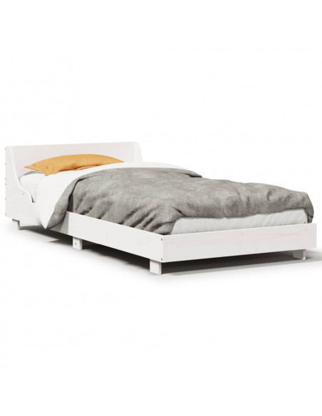 Giroletto con Testiera Bianco 90x190 cm Legno Massello di Pino
