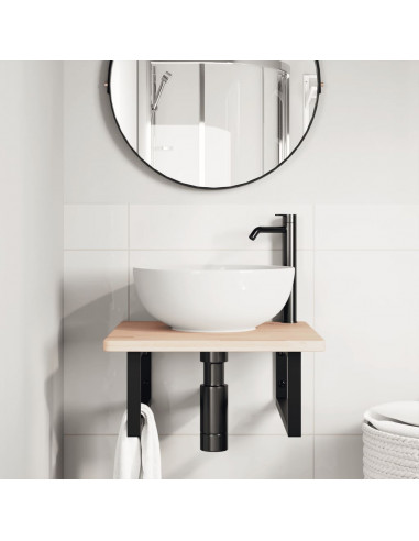 Ripiano a Parete per Lavabo in Acciaio e Massello di Rovere