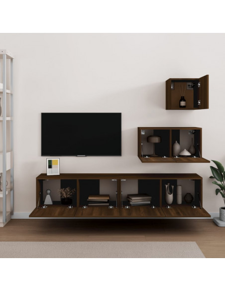 Set Mobili Porta TV 4 pz Rovere Marrone in Legno Multistrato