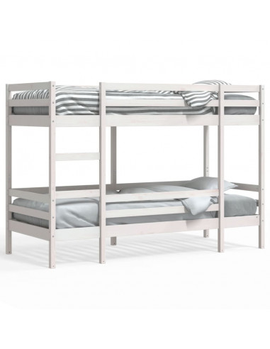 Letto a Castello Bianco 90x190 cm in Legno Massello di Pino