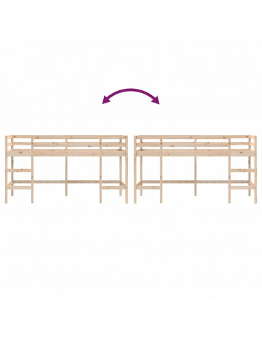 Letto Soppalco con Scala Bambini 80x200cm Massello Pino