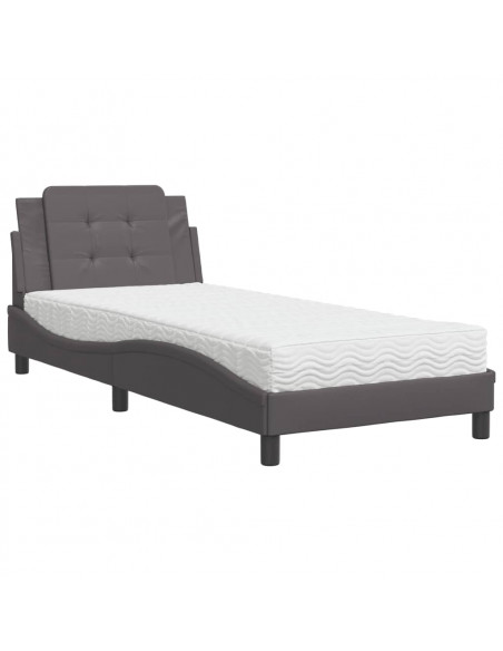 Letto con Materasso Grgio 90x200 cm in Similpelle