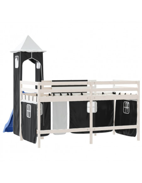 Letto a Soppalco con Torre Bambini Bianco e Nero 80x200cm Pino