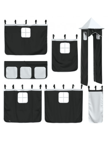 Letto a Soppalco con Torre Bambini Bianco e Nero 80x200cm Pino