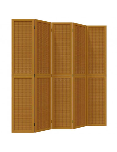 Divisorio Ambienti 5 Pannelli Marrone Legno Massello Paulownia