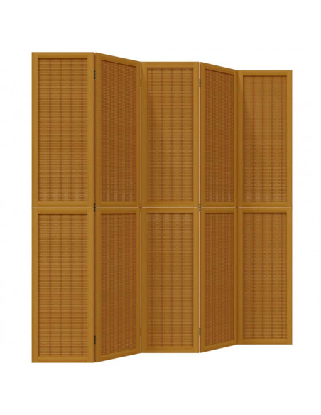 Divisorio Ambienti 5 Pannelli Marrone Legno Massello Paulownia