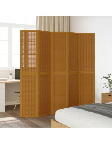 Divisorio Ambienti 5 Pannelli Marrone Legno Massello Paulownia