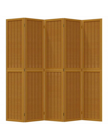 Divisorio Ambienti 5 Pannelli Marrone Legno Massello Paulownia