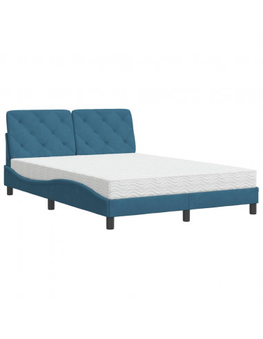 Letto con Materasso Blu 140x200 cm in Velluto