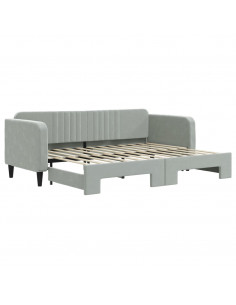 Divano Letto con Letto Estraibile Grigio Chiaro 80x200 Velluto 2
