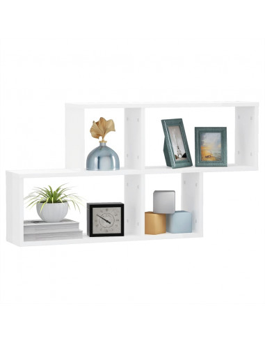 Scaffale a Parete Bianco Lucido 100x18x53 cm Legno Multistrato