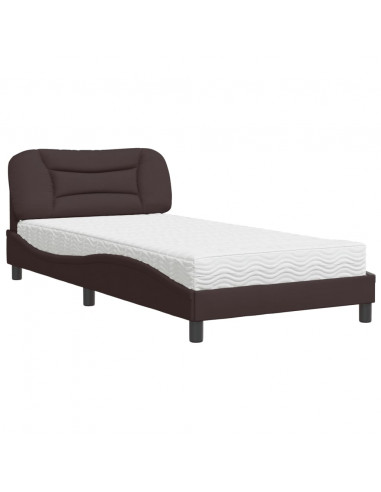 Letto con Materasso Marrone Scuro 100x200 cm in Tessuto