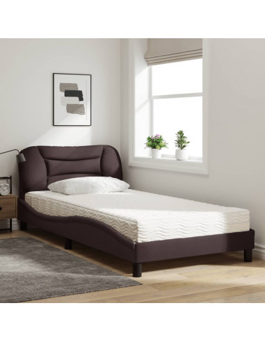 Letto con Materasso Marrone Scuro 100x200 cm in Tessuto