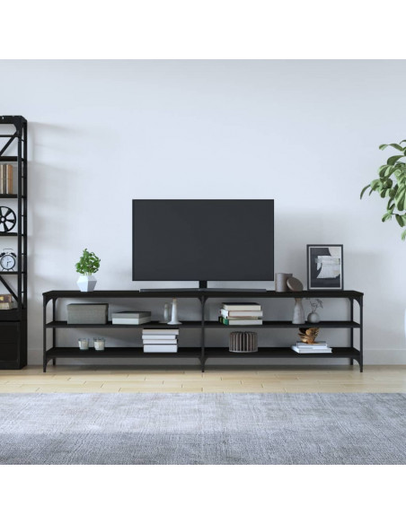 Mobile Porta TV Nero 200x30x50cm in Legno Multistrato e Metallo