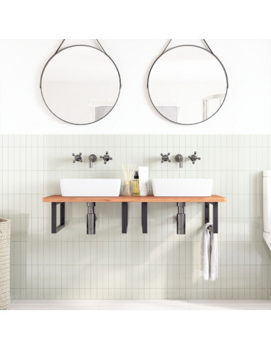 Ripiano a Parete per Lavabo in Acciaio e Massello di Faggio