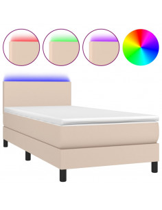 Giroletto Molle Materasso e LED Cappuccino 80x200 cm Similpelle