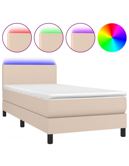 Giroletto Molle Materasso e LED Cappuccino 80x200 cm Similpelle