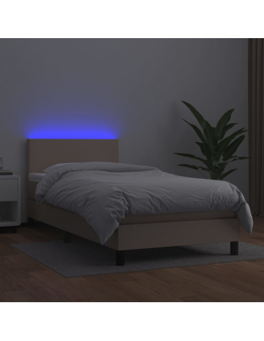 Giroletto Molle Materasso e LED Cappuccino 80x200 cm Similpelle