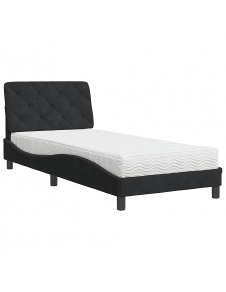 Letto con Materasso Nero 90x190 cm in Velluto